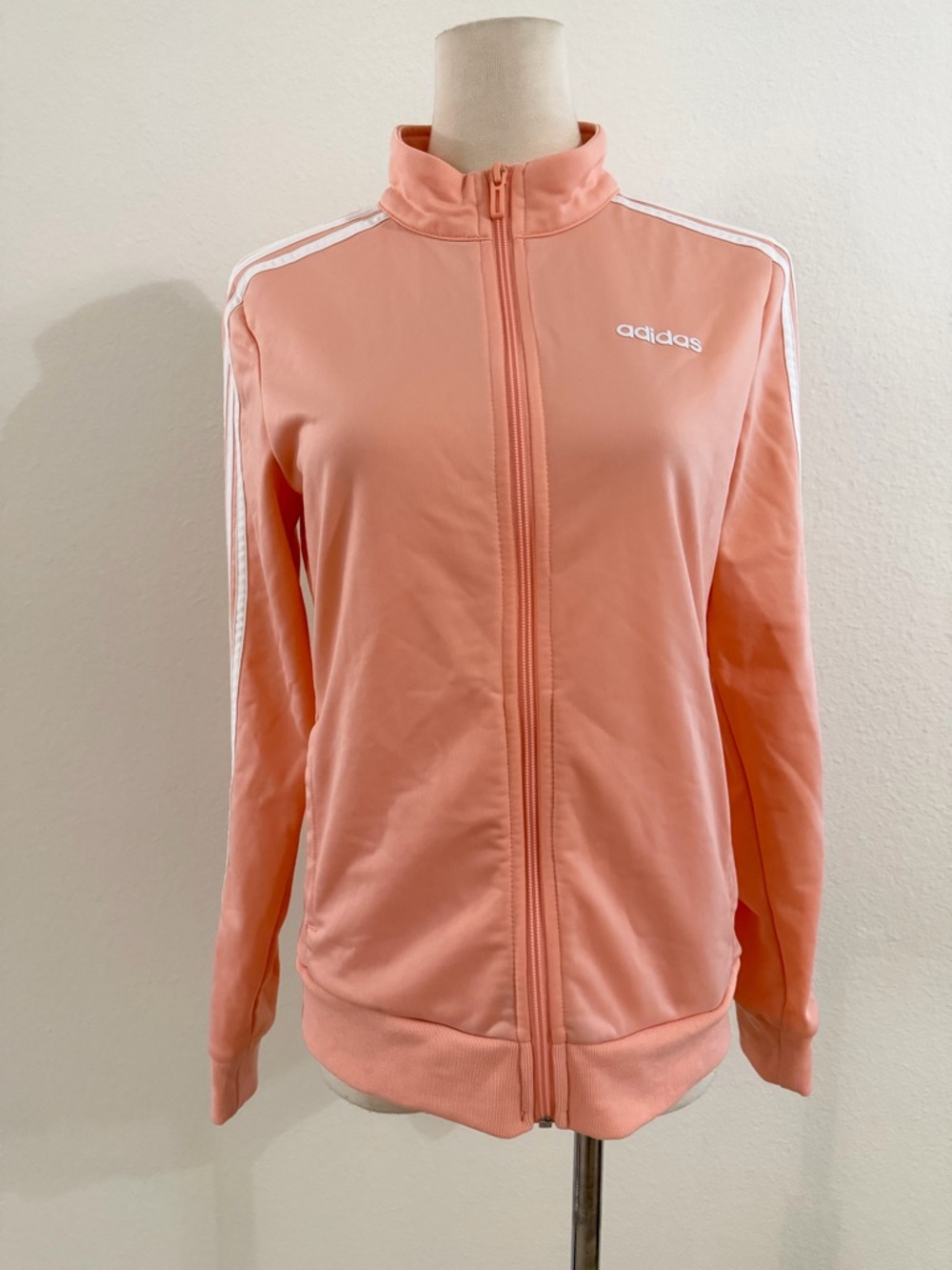 NWOT Adidas Light Peach Zip Track Jacket with White Stripes Small